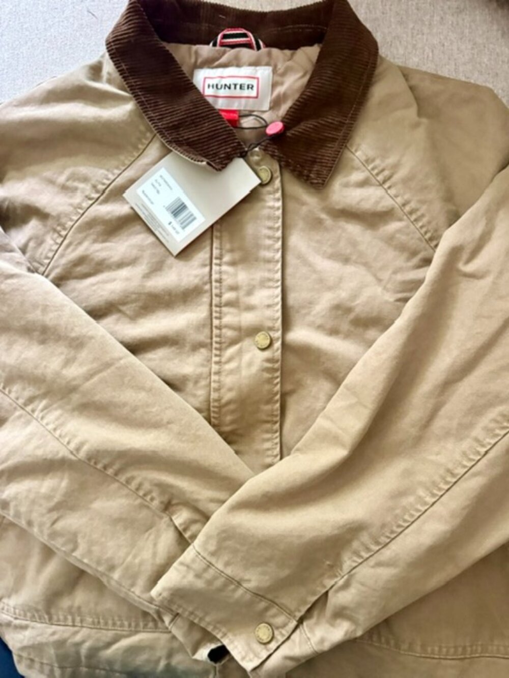 Hunter NWT Oversized Tan Barn Jacket Corduroy Collar XL